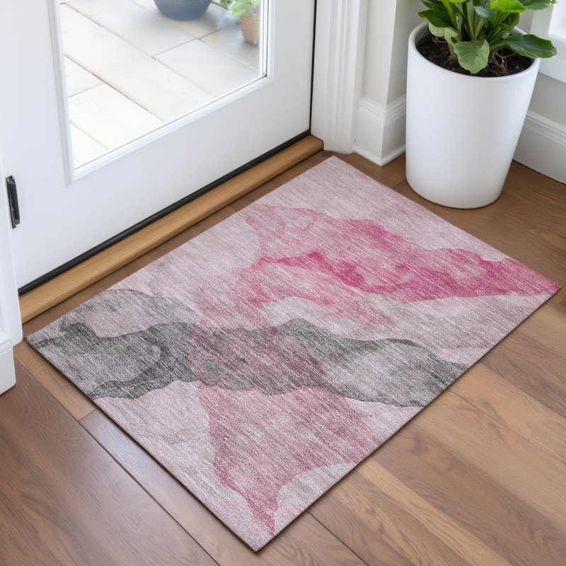 Machine Washable Indoor/Outdoor Xhevrie Blush Rug, Rectangle 1'8" x 2'6"