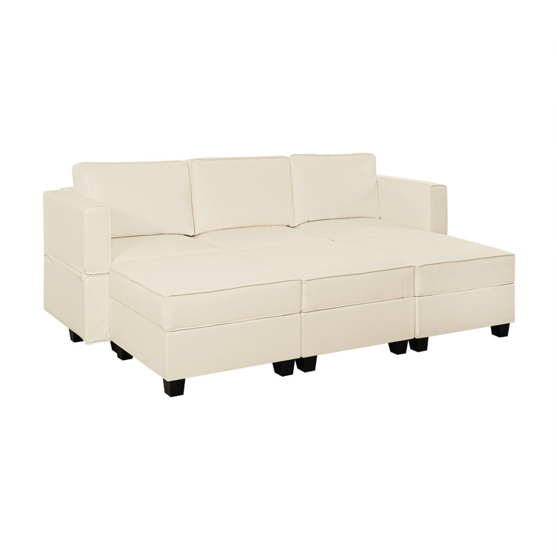 Canapé modulaire en cuir 3 places Shealene, Cuir respirant beige