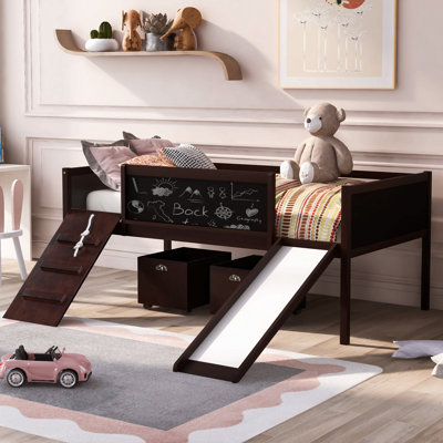 Lit mezzanine simple en bois avec deux boîtes de rangement