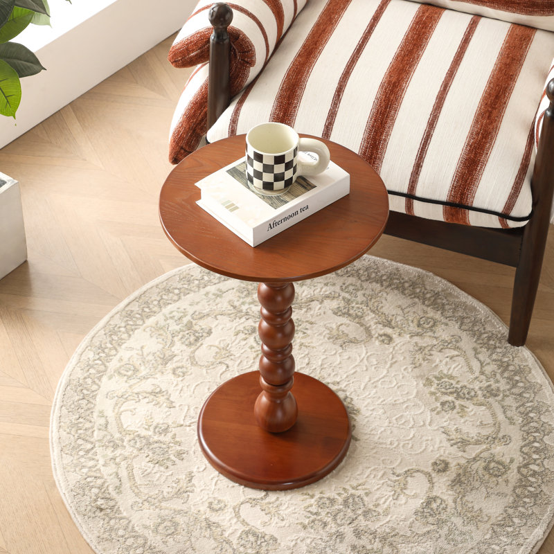Solid Wood Round End Table,Side Table,Night Stand, Brown, Brown Wood
