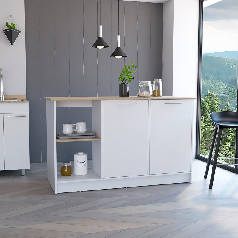 Versatile Kitchen Island with Abundant Storage and Stylish Design for Efficient Cooking, White/Light Oak