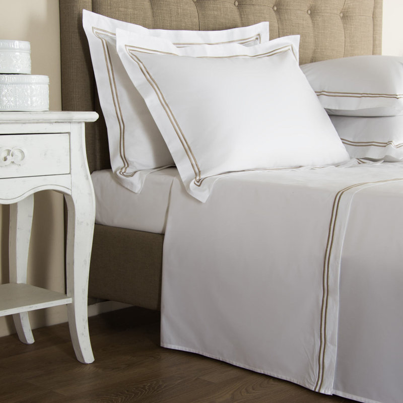 Classic Sheet Set, White/Khaki, Twin Sheet Set with 1 Pillowcase
