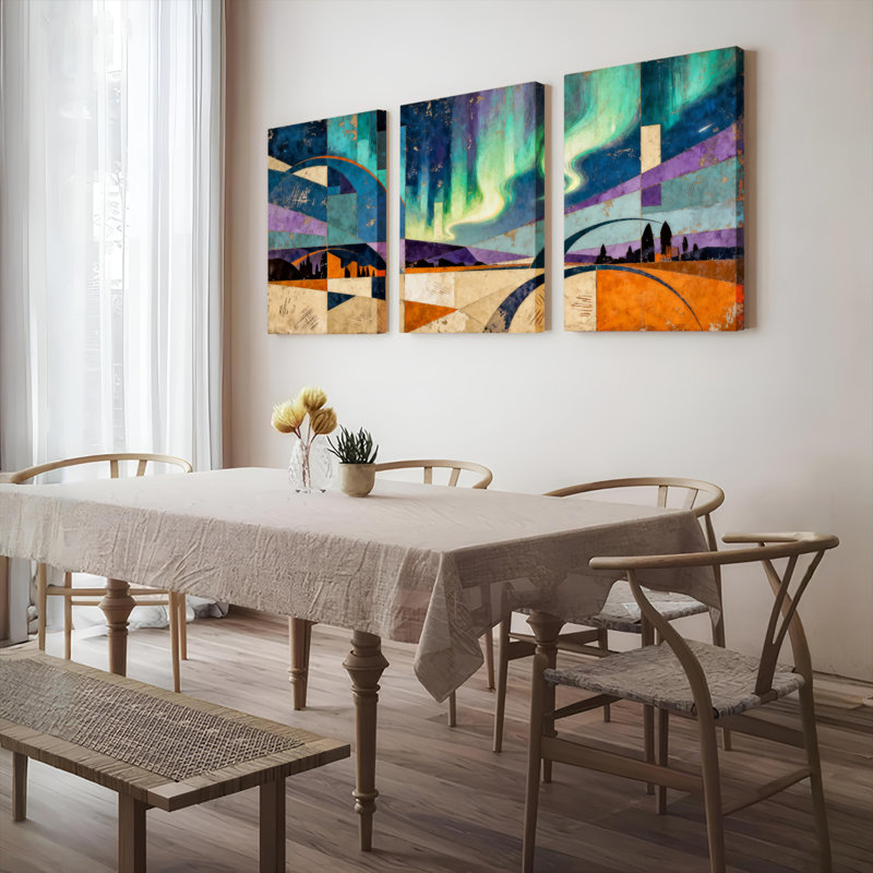 «Northern Lights», art abstrait sur toile tendue sur toile, ensemble de 3, H 24 po x l 48 po