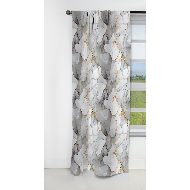 Blanc et gris Marble Harmony Motif II - Rideau occultant en marbre abstrait - 1 panneaux, L 52 po x L 108 po
