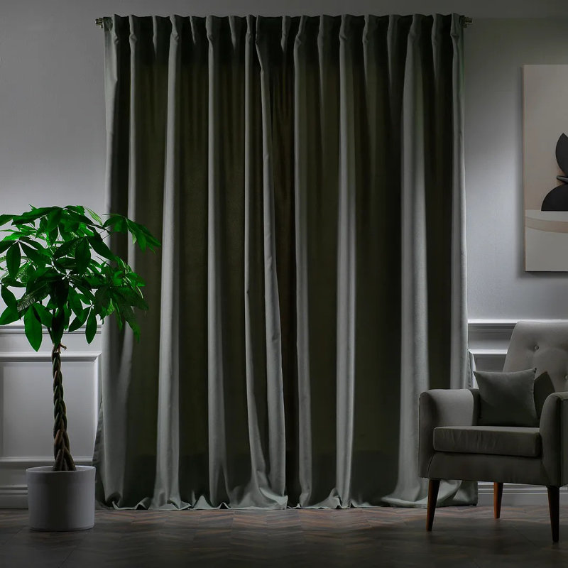 Extra Long & Extra Wide Decorative Curtain Single Panel, 280cm Width x 225cm Drop, Leaf Green