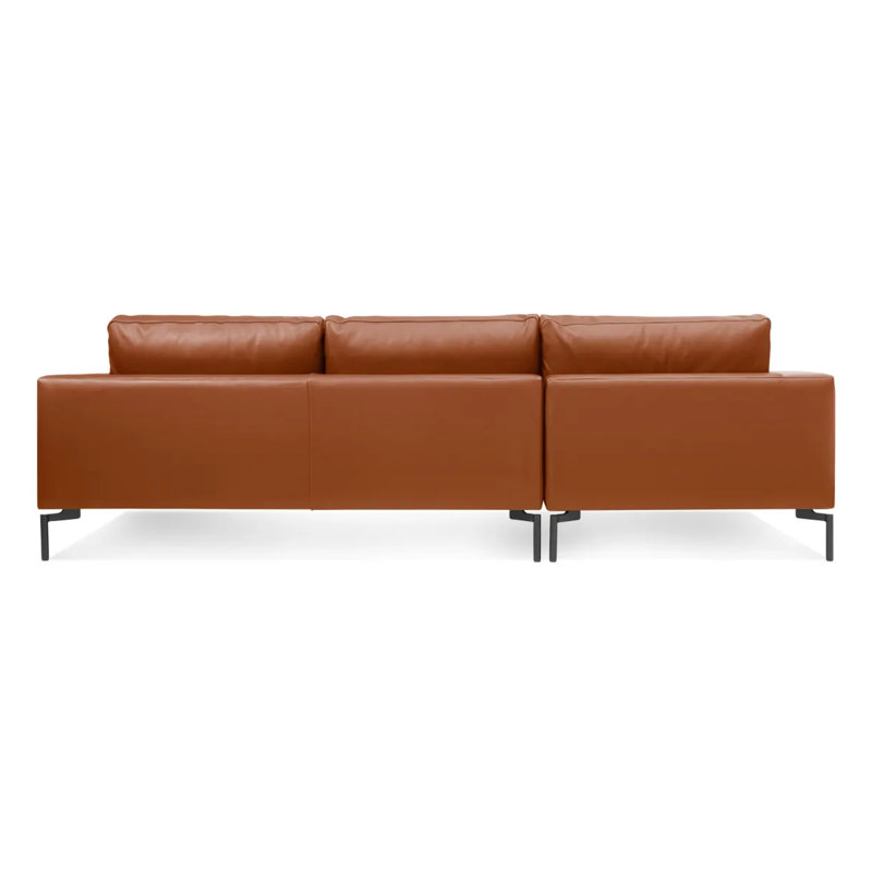 New Standard Chaise Sectional, Left Hand Facing, Toffee Leather, Black