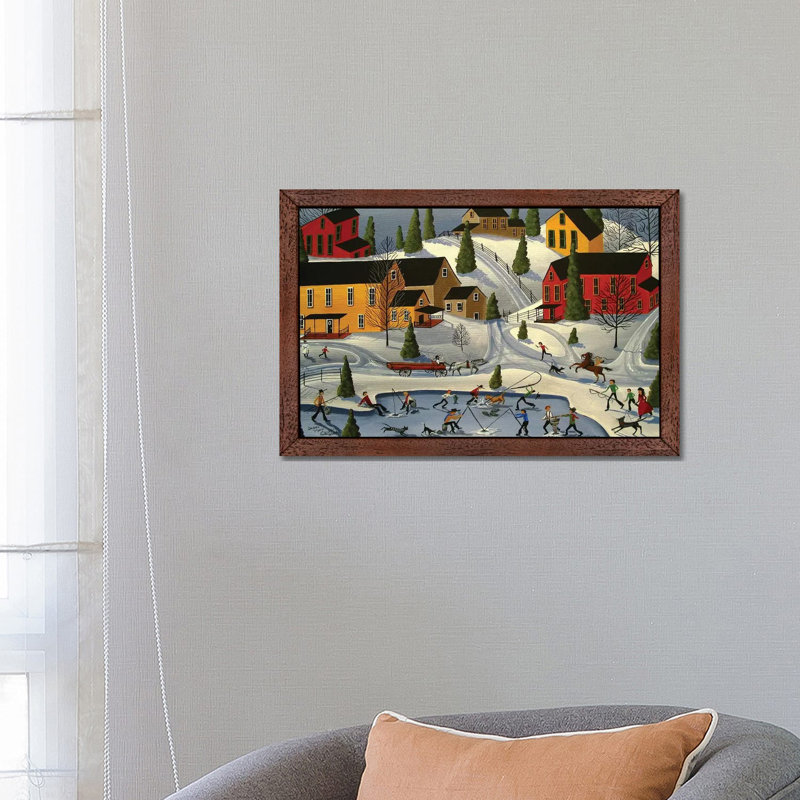 Ice Fishin by Debbie Criswell - Floater Frame Painting on Canvas, Brown