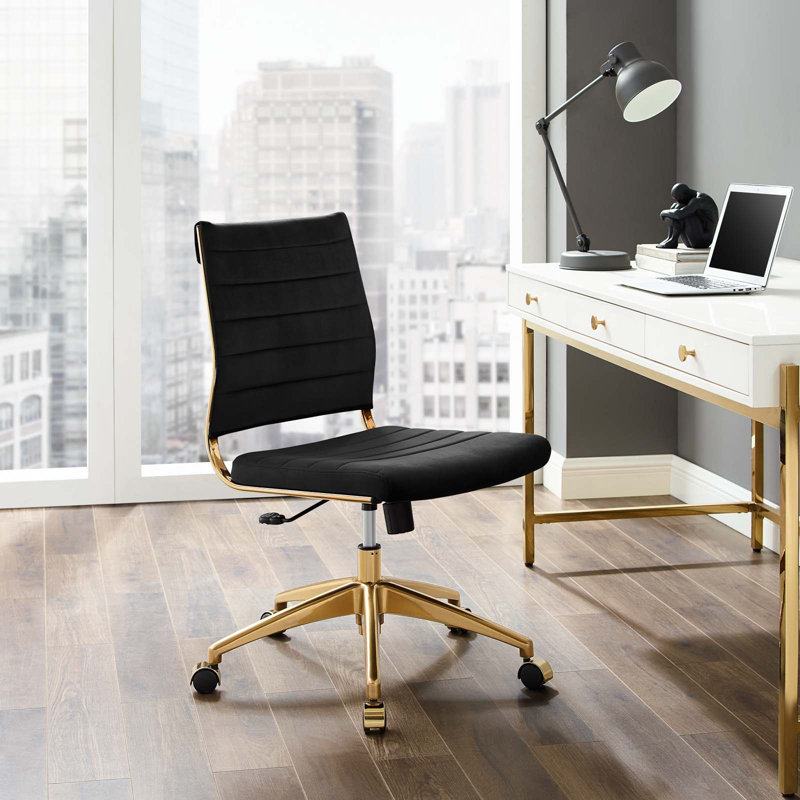 Chaise de bureau en velours Jive, Noir
