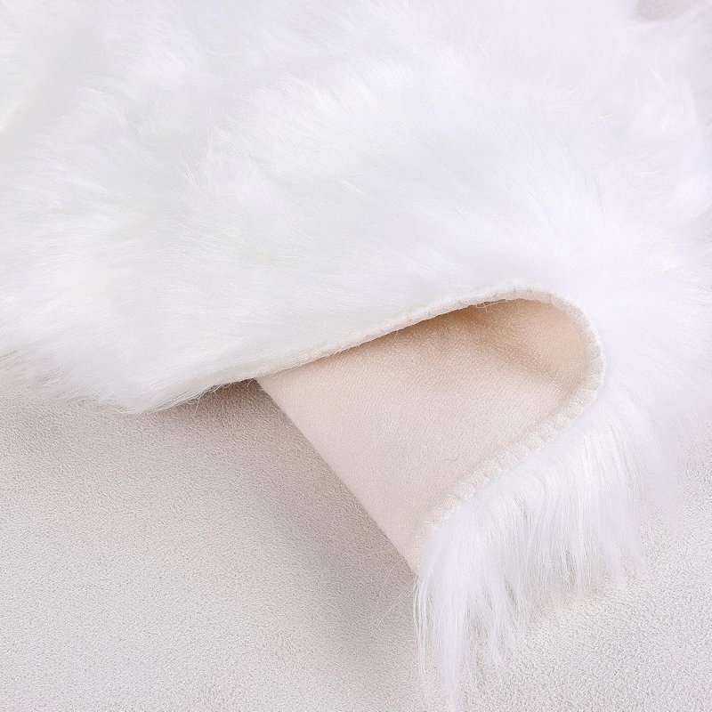 Furry Rug Faux Fur Sheepskin Area Rugs,Cream White High Pile Floor Carpets For Bedroom Shag Plush Carpet, Rectangle 5' x 6'7"