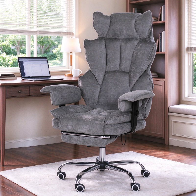 Fauteuil de bureau de jeu à dossier haut pour personnes de grande taille avec appui-tête en forme d'oreilles de chat, fauteuil de direction inclinable à 155° avec repose-pieds rétractable et soutien lombaire à ressorts ensachés