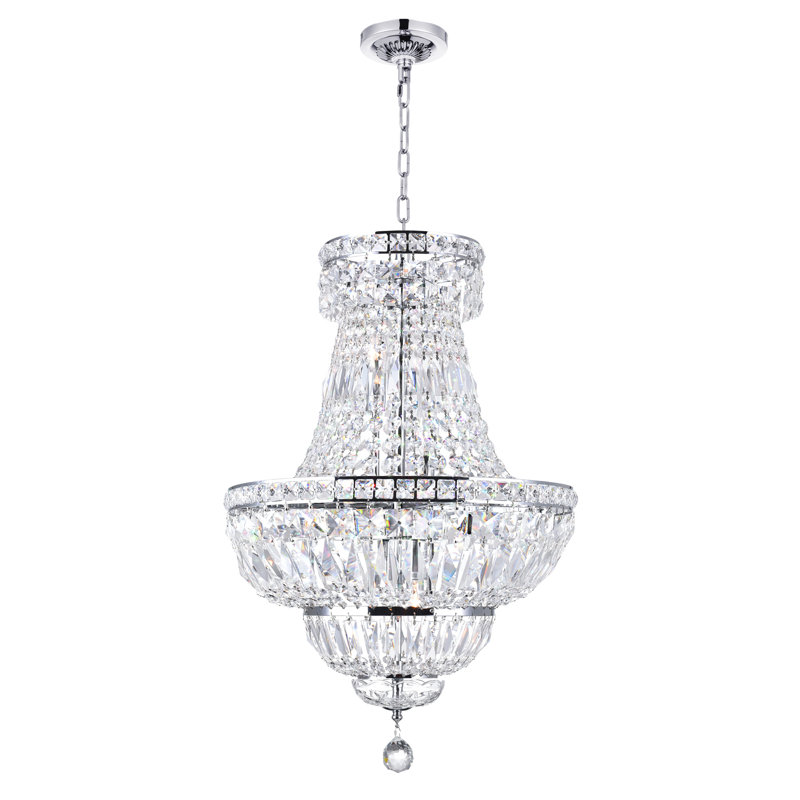 8-Light 18-Inch Chandelier – Chrome Finish with Crystal Accents, Bright Ambient Lighting for Foyers, Dining Rooms, and Living Areas