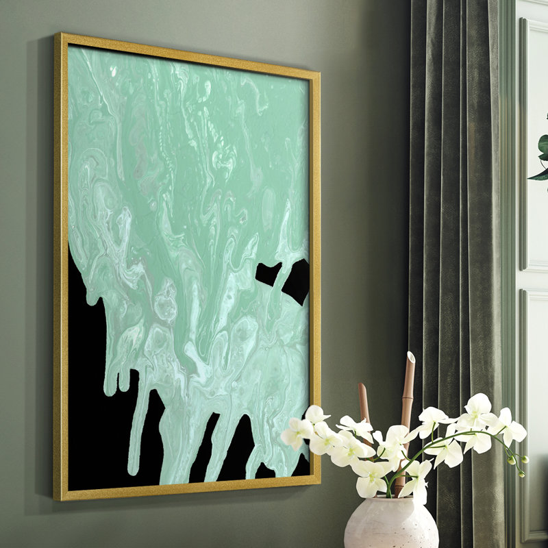 «Teal Cascade I», reproduction encadrée - bois massif, H 10 po x l 8 po, Or