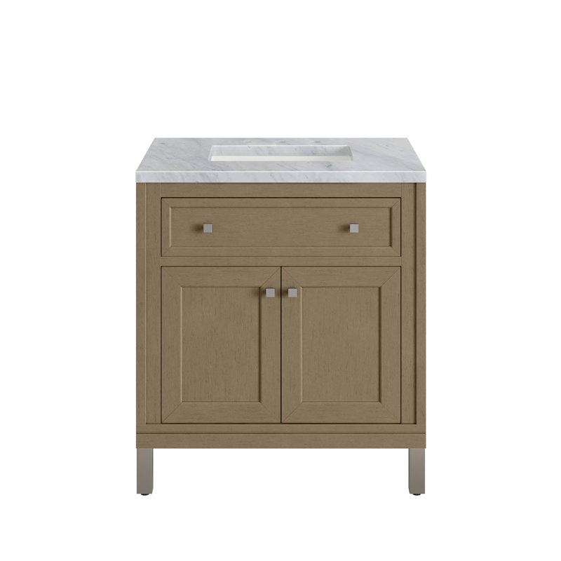 Chicago 30'' W Single Vanity, Walnut Whisper, Carrara White, 8" Widespread