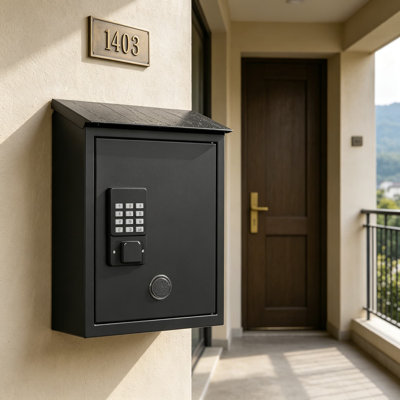 Boîte aux lettres électronique verrouillable avec clavier intelligent, fixation murale, grande capacité, 4 voies de déverrouillage (clé, code, application, télécommande), fabrication en acier durable, noir