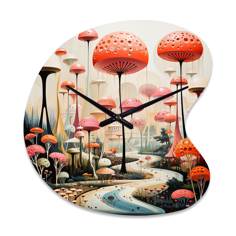 Horloge murale colorée Mid-Century Mid-Century Mushroom Dreams II - Mid-Century, Petit