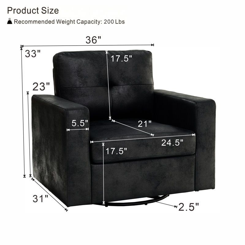 Fauteuil d'appoint rembourré pivotant à 360° de 36 po de largeur avec base en métal (ensemble de 2), Black Foil Print Fabric