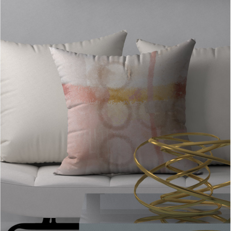 Housse de coussin carré et insert, 24 po x 24 po, Abstrait blanc / rose
