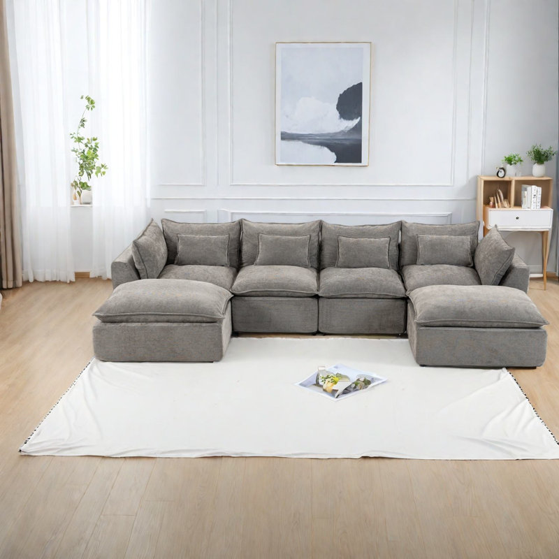 Canapé modulaire surdimensionné en velours surdimensionné, gris antique moderne pour le salon