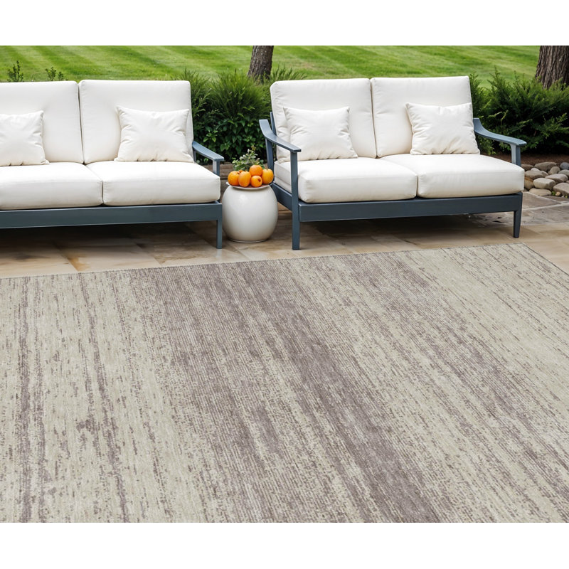 Tapis extérieur lavable rayé taupe et beige 10 pi x 14 pi