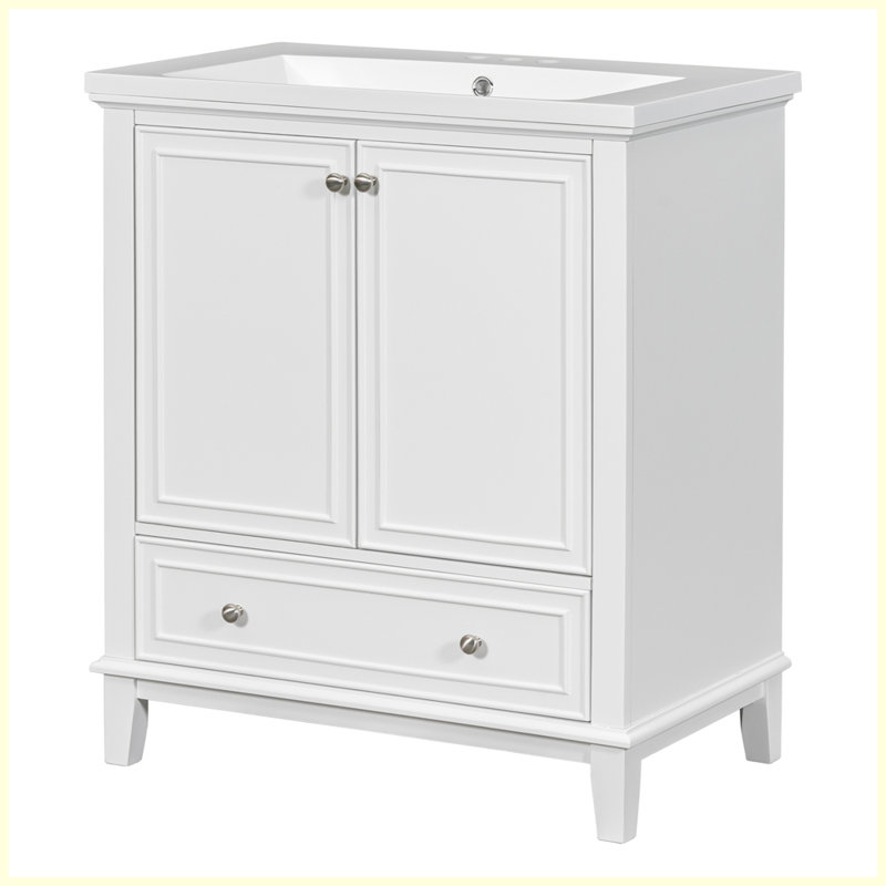 Meuble-lavabo moderne multifonctionnel avec lavabo et tiroir, Blanc