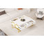 Table basse moderne moderne blanche avec 4 tiroirs et base dorée de 47,3 po-1611352759