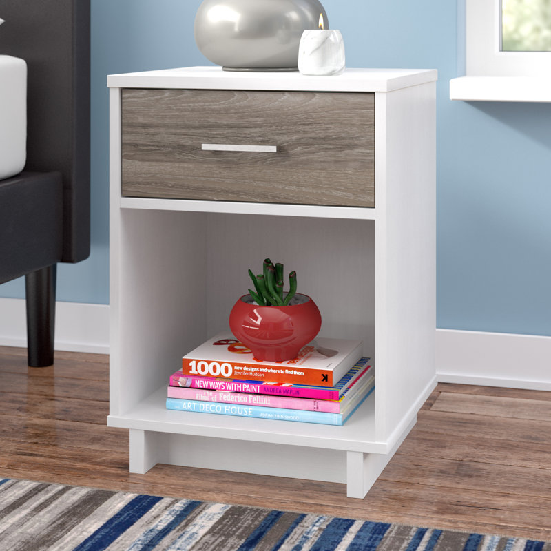 Edgemoore 45 cm W Bedside Table, Vintage White/Rustic