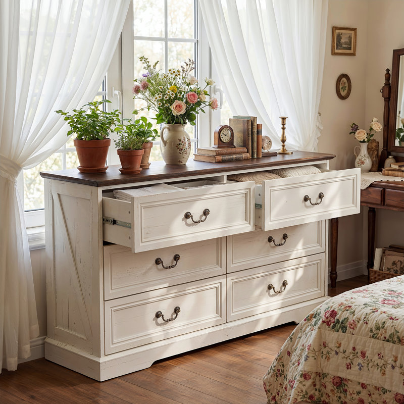 6-Drawer Dresser With Elegent Design, Beige