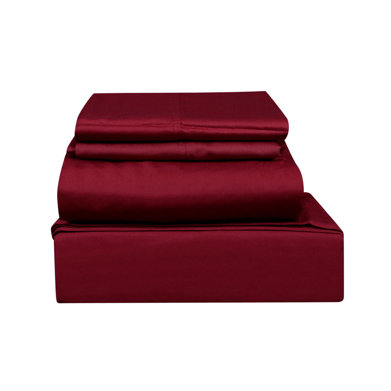 Ensemble de draps en satin 100 % coton d'une contexture de 400 fils, Grand, Rouge