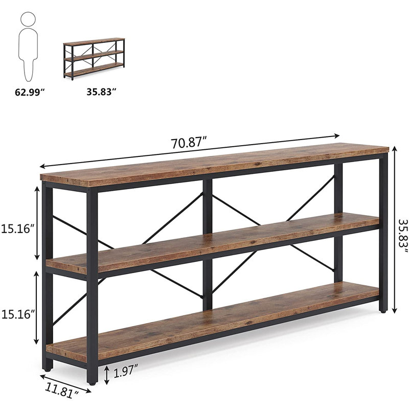 Jeyden 70.87" W Manufactured Wood Top Console Table with Metal Frame , Brown Top/Black Base