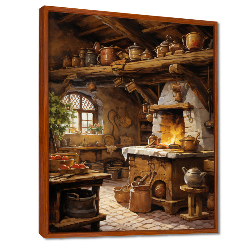 Food Rustic Kitchen I - Print on Canvas, 20" H x 12" W x 1" D, Brown Floater Framed