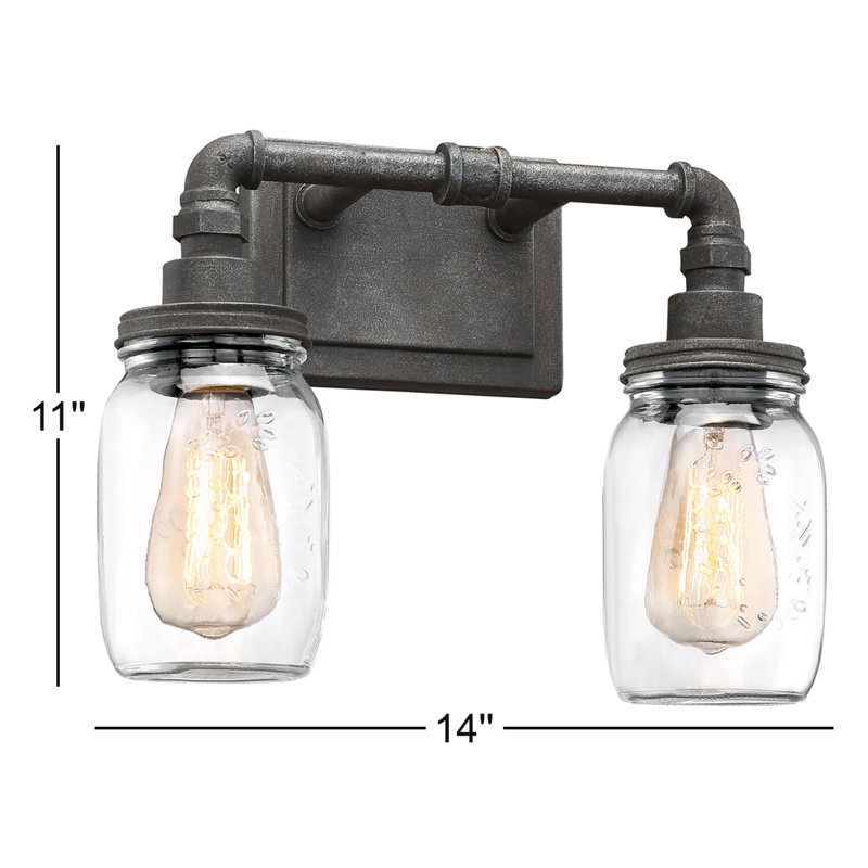 Claude 14'' W 2-Light Steel and Glass Vanity Light