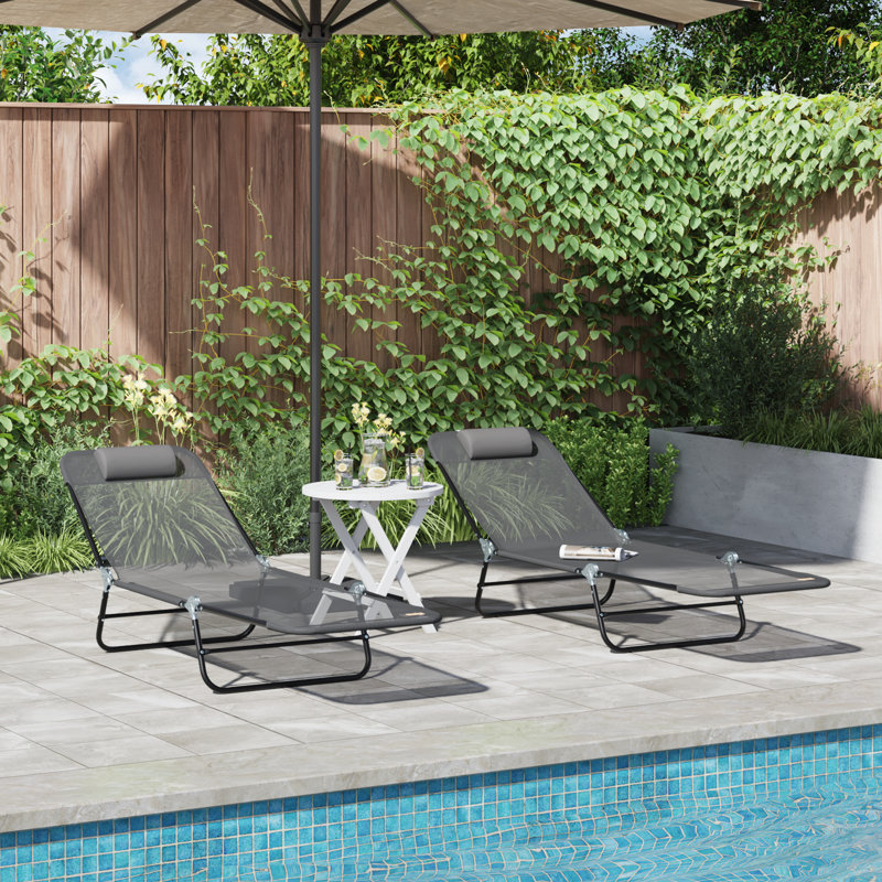 vidaXL Folding Sun Lounger Folding Textilene Outdoor Chair Garden Recliner, Grey