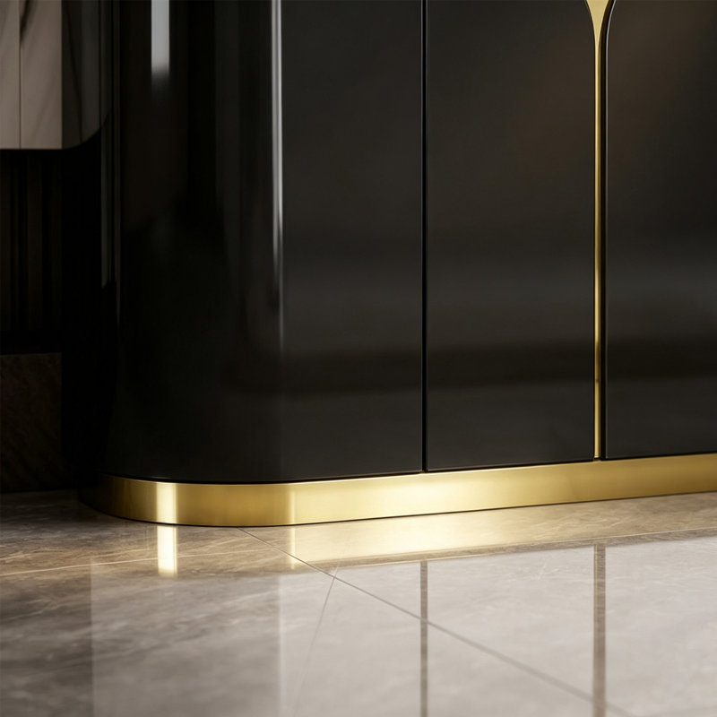 Modern Luxury Elliptical Classification Sideboard, Black/Gold