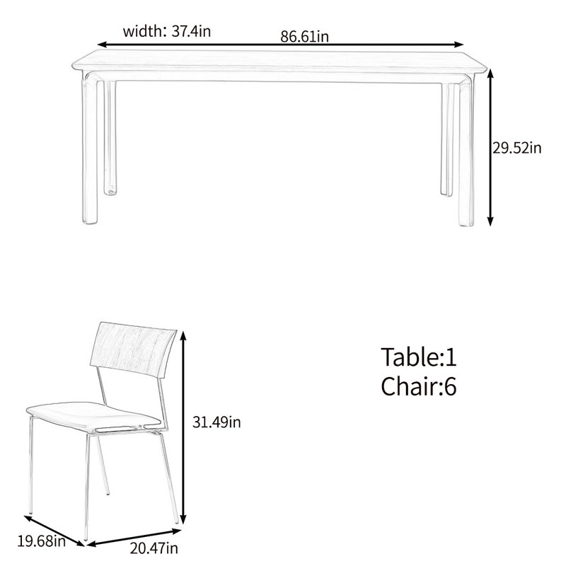 Ensemble de table en bois massif de haute qualité, H 29,52 po x L 86,61 po x l 37,4 po