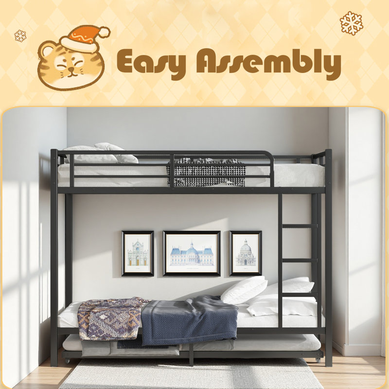 Twin XL Over Twin XL Metal Bunk Bed With Twin Size Trundle, Twin XL over Twin XL