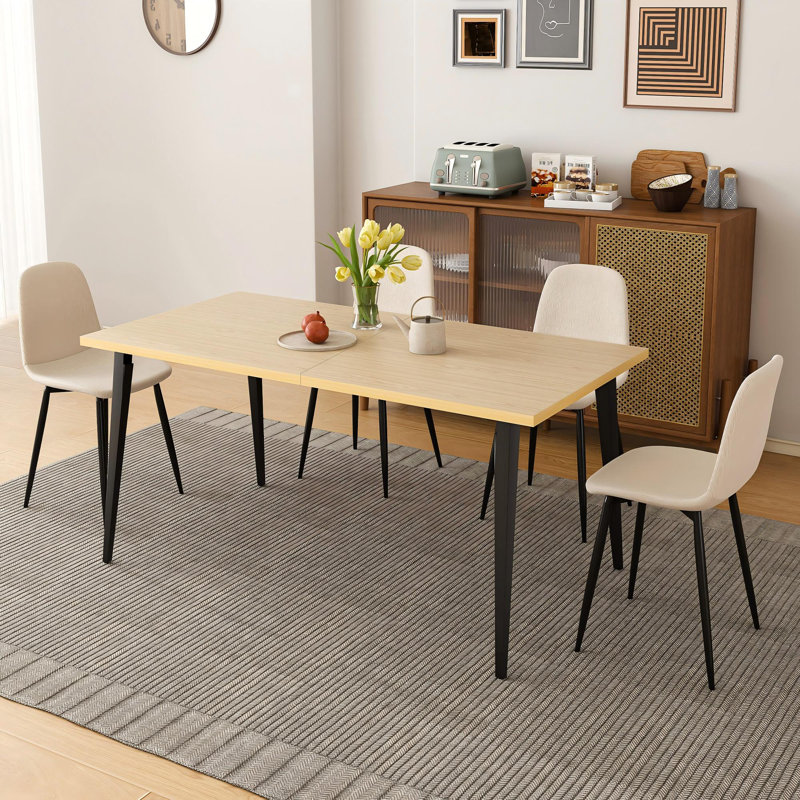 Ensemble de table de salle à manger de style industriel 63 pouces avec 4 chaises en tissu beige, Beige