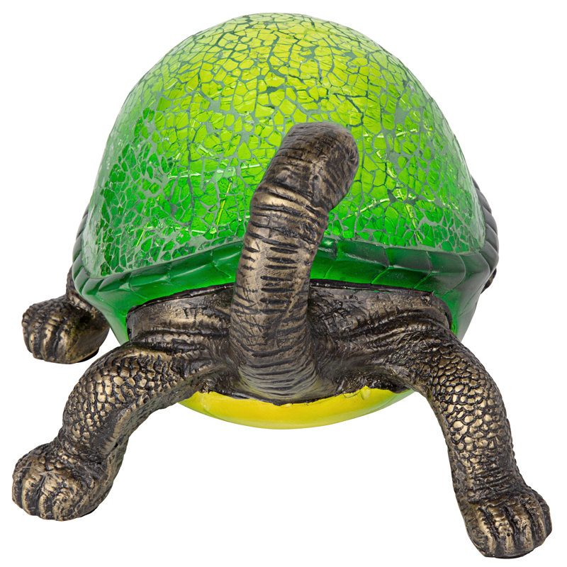 Illuminated Green Mosaic Glass Turtle Statue Lamp