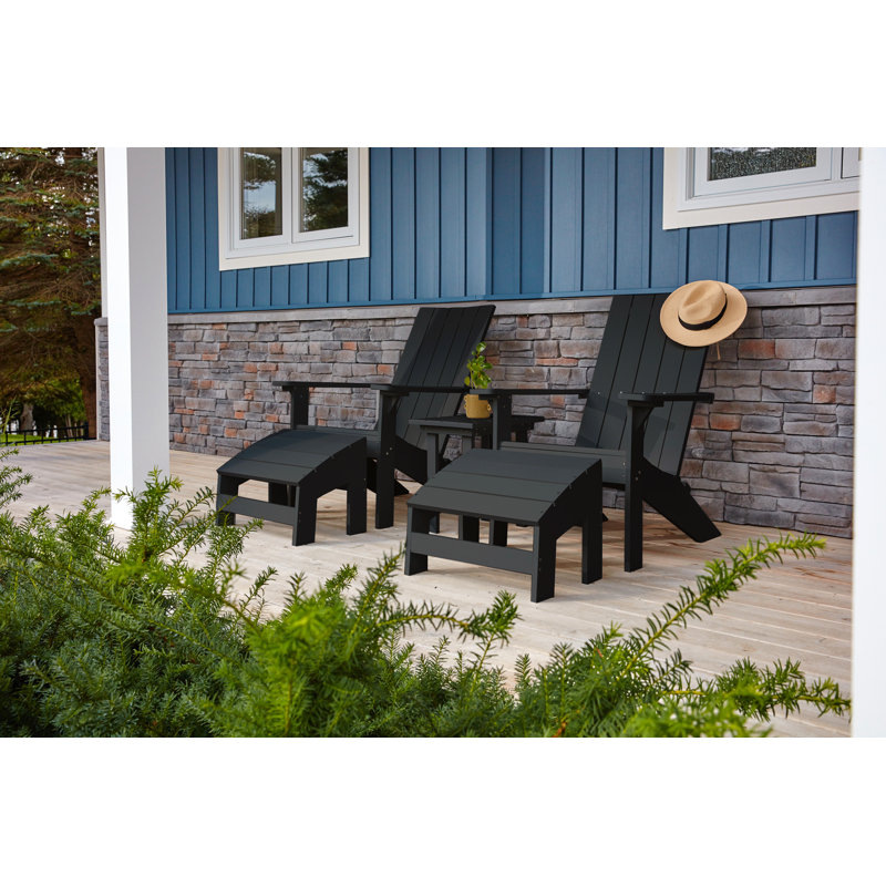 Chaise Adirondack pliante moderne Crystal Harbor - Élégante chaise de patio pliable en PEHD recyclé, Noir, noir, noir, noir