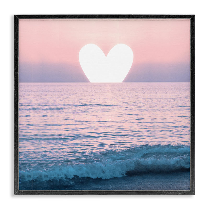 «Pink Heart Ocean Sunrise» par Emanuela Carratoni, Giclée encadrée noir minuit, H 12 po x l 12 po x P 1,5 po