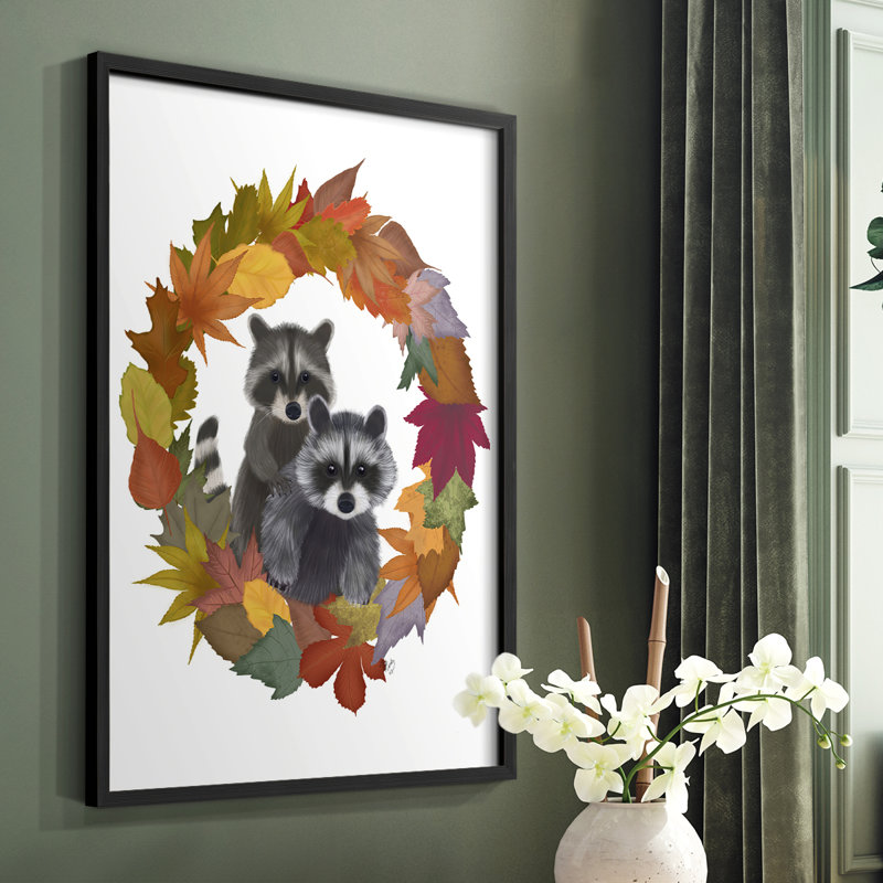 Reproduction de couronne de ratons laveurs feuille d'automne - bois massif, H 14 po x l 11 po, Noir