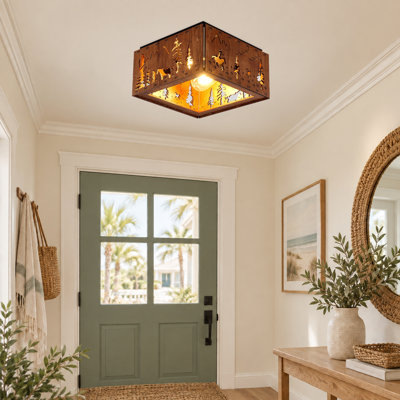 Plafonnier rustique en bois à 2 lumières avec découpes décoratives