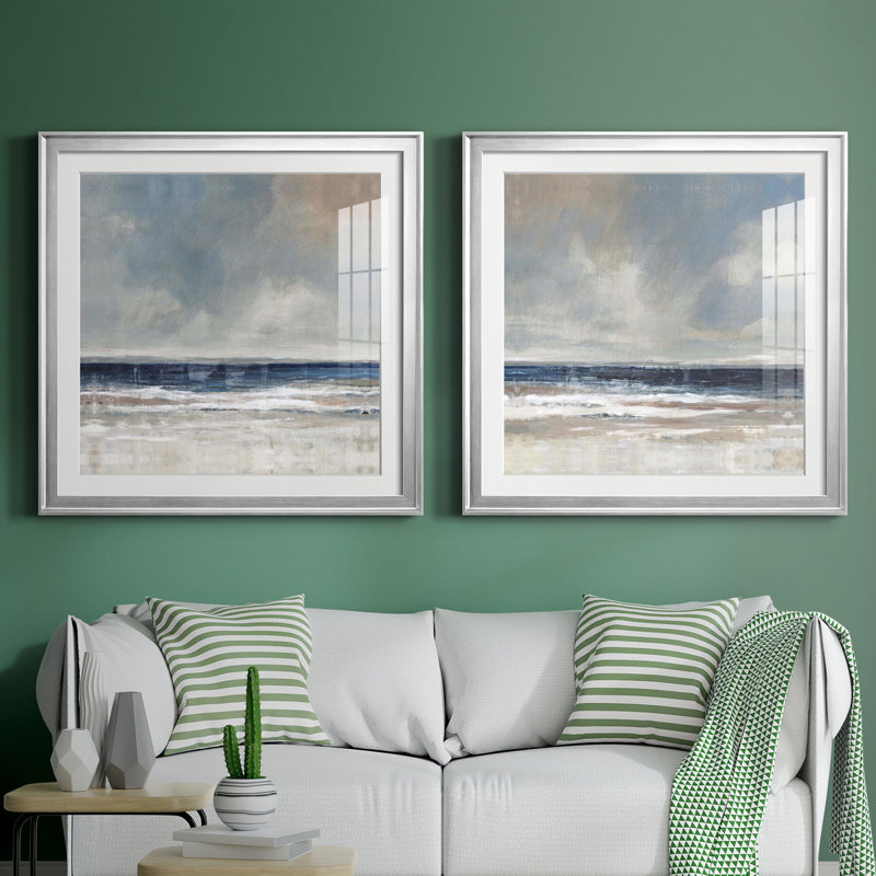 Embellished Distant Land I - Ensemble de 2 reproductions d'art encadrées, H 26,5 po x l 53 po, Argent argent