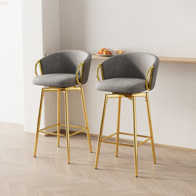 Ensemble de 2 chaises de bar 30 pouces pivotantes à 360 ° de style moderne avec une conception simple, des tabourets hauts confortables et des chaises de salle à manger flexibles convenant aux bars, aux restaurants et aux chaises de bar en velours
