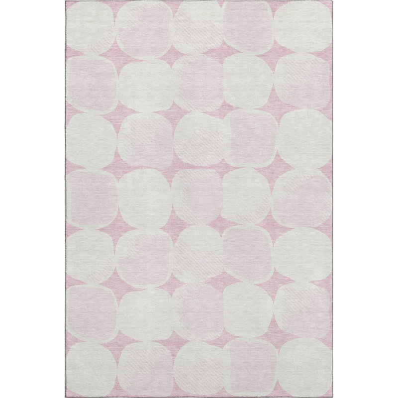 Tapis rose Prisco lavable à la machine de qualité supérieure, Rectangle 5 pi x 7 pi 6 po