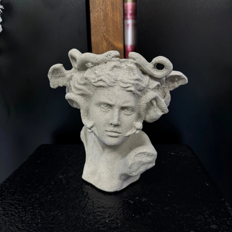 Small Medusa Bust Stone Finish Table Top Statue