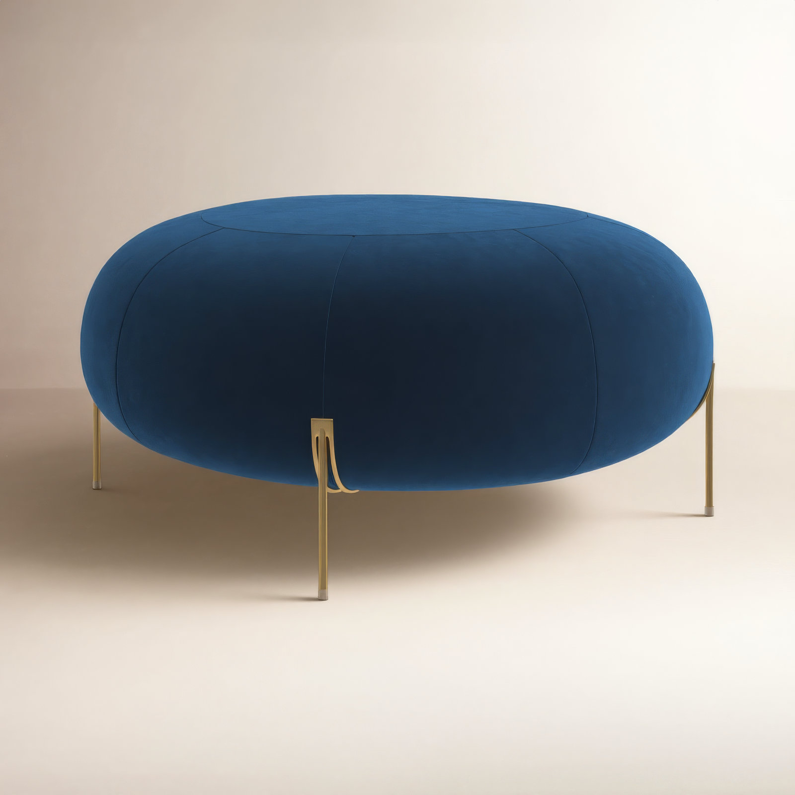 Lieze 35" Ottoman, Navy Velvet, Gold