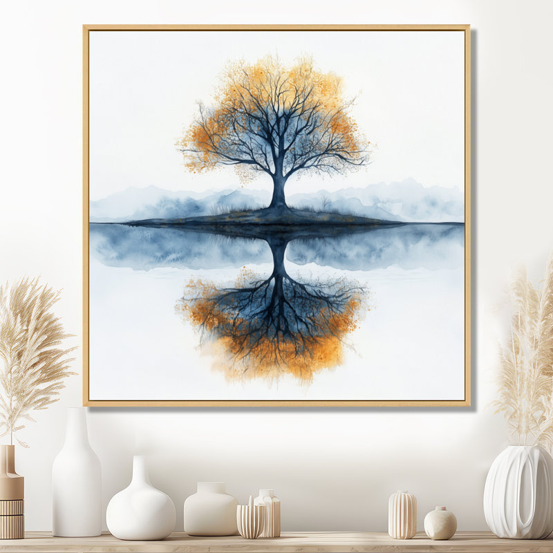Art abstrait arbre abstrait, reflet d'arbre abstrait, toile reflet forêt, H 30 po x l 30 po, Cadre naturel flottant