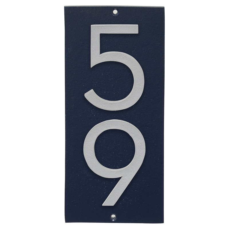 Plaque d’adresse murale sur 1 ligne flottante, Bleu marine, Argent, Oui