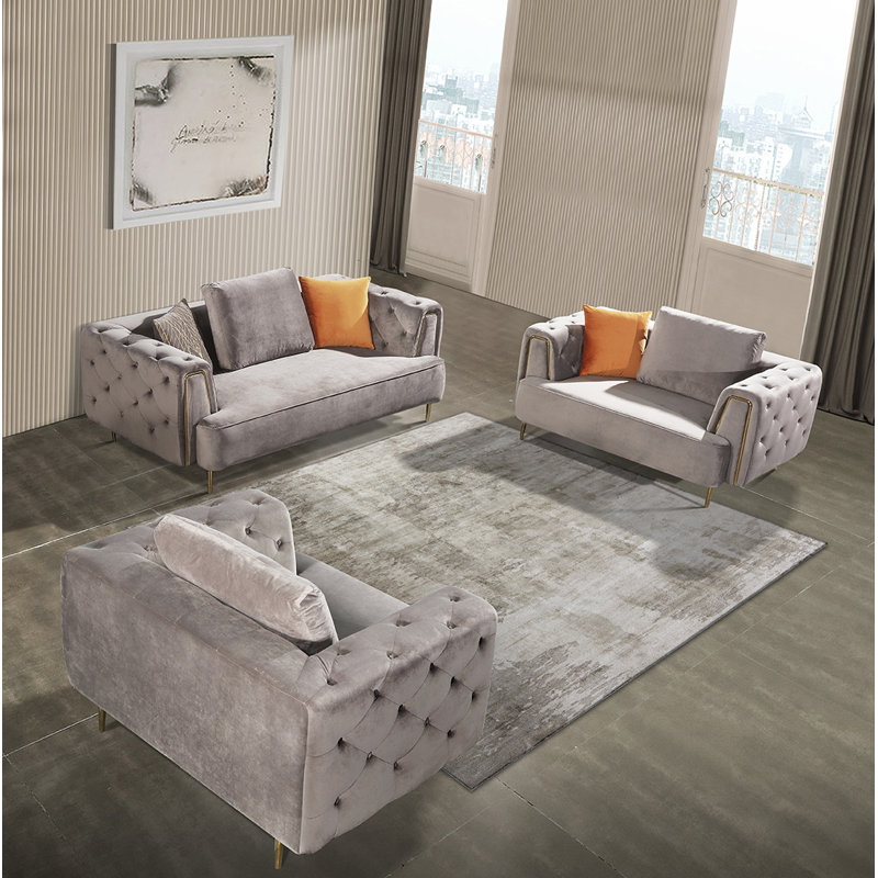 Ensemble de salon configurable en velours 3 pièces