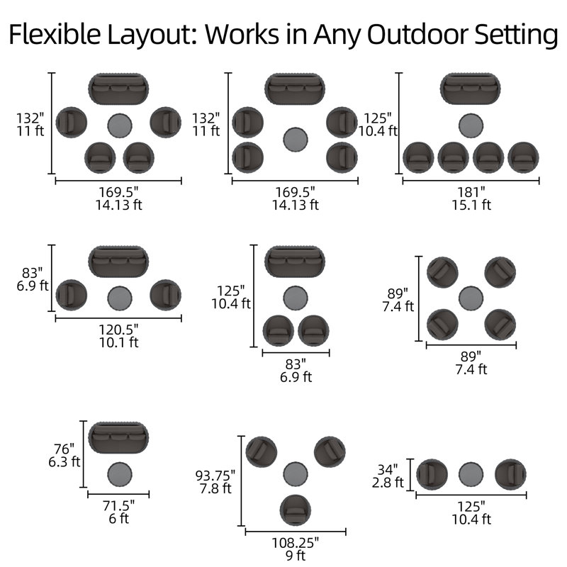 7 Person Outdoor Patio Hand-woven Rope Powder-coated Aluminum Sofa Outdoor Conversation Set For Bistro Garden Balcony Porch Deck Backyard Cafe